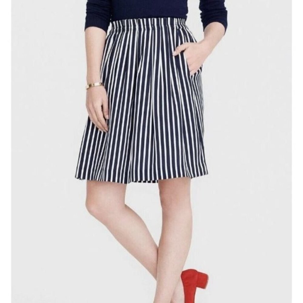 J.Crew Mercantile Lined Blue White Stripe Pull On Skirt Women's Size 2